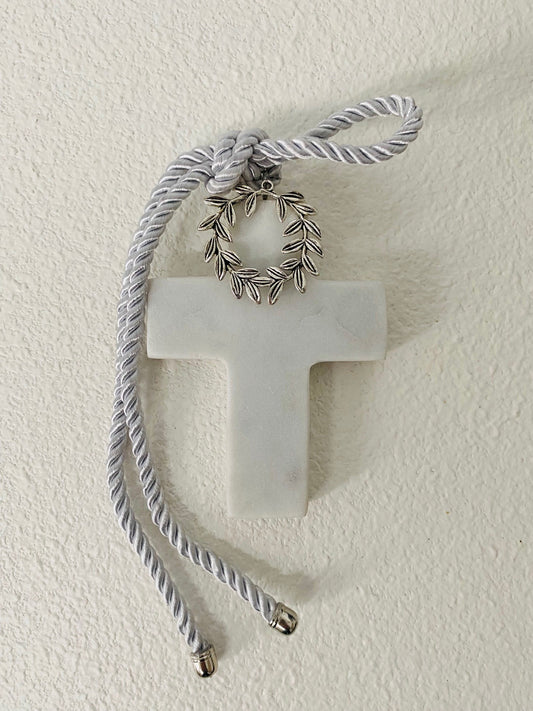 Olive Wreath Marble Cross