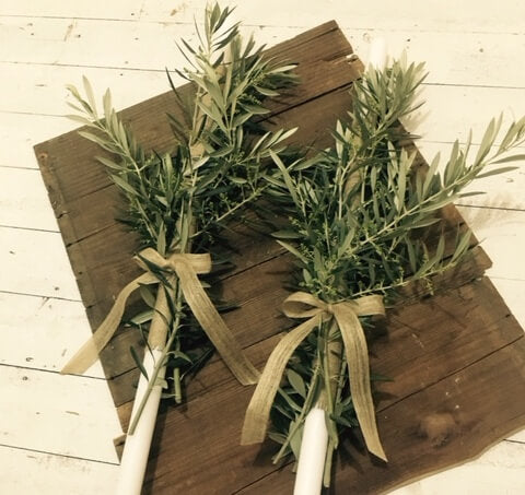 Wedding Candles - Fresh Olive Branches (Pair)