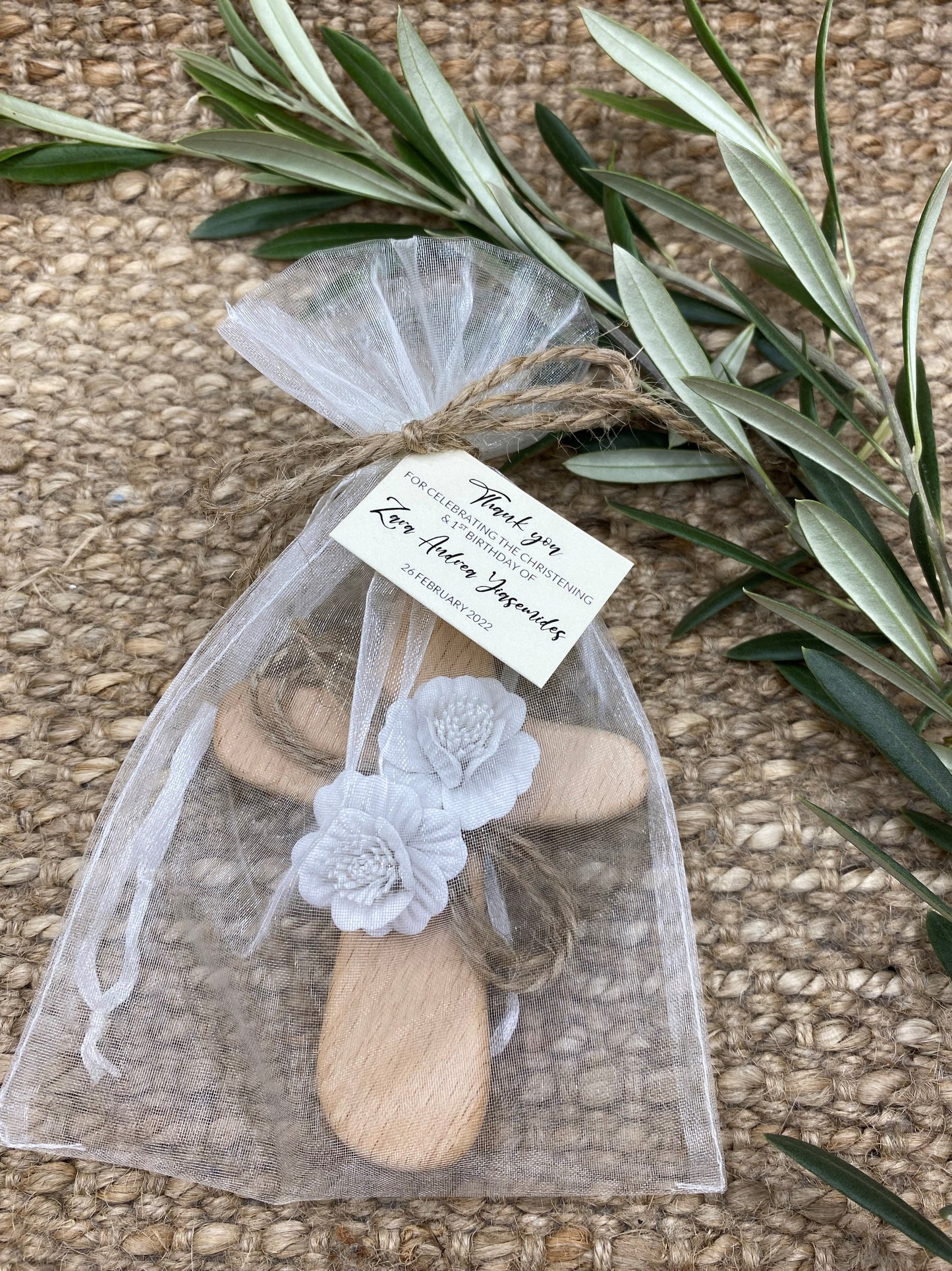 Wooden Cross in an Organza Sachet - Bomboniere