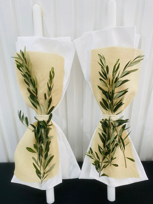 Wedding Candles - Ivory Hessian (Pair)