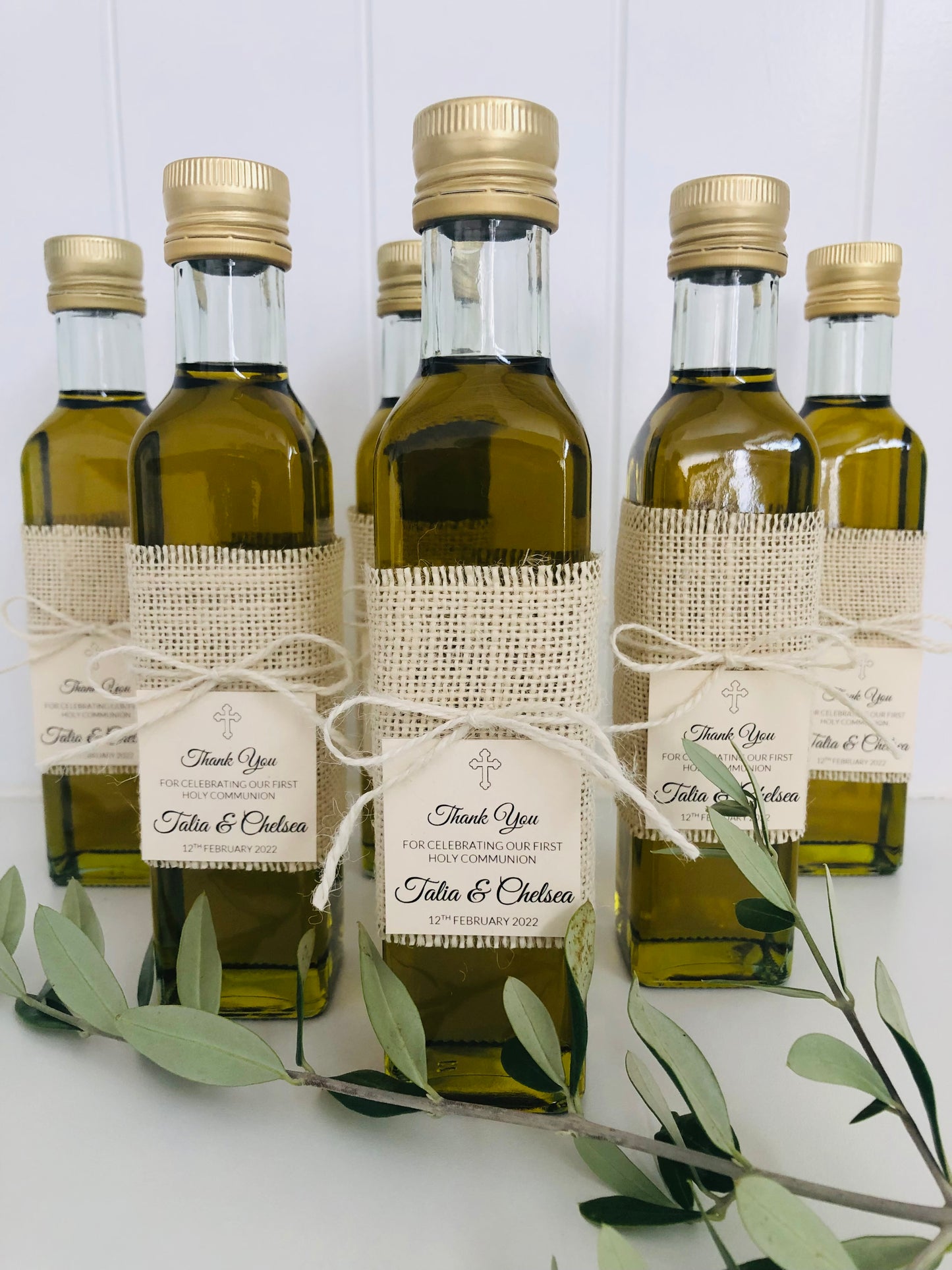 Olive Oil Bottle 250mL w/ Ivory Hessian Bomboniere